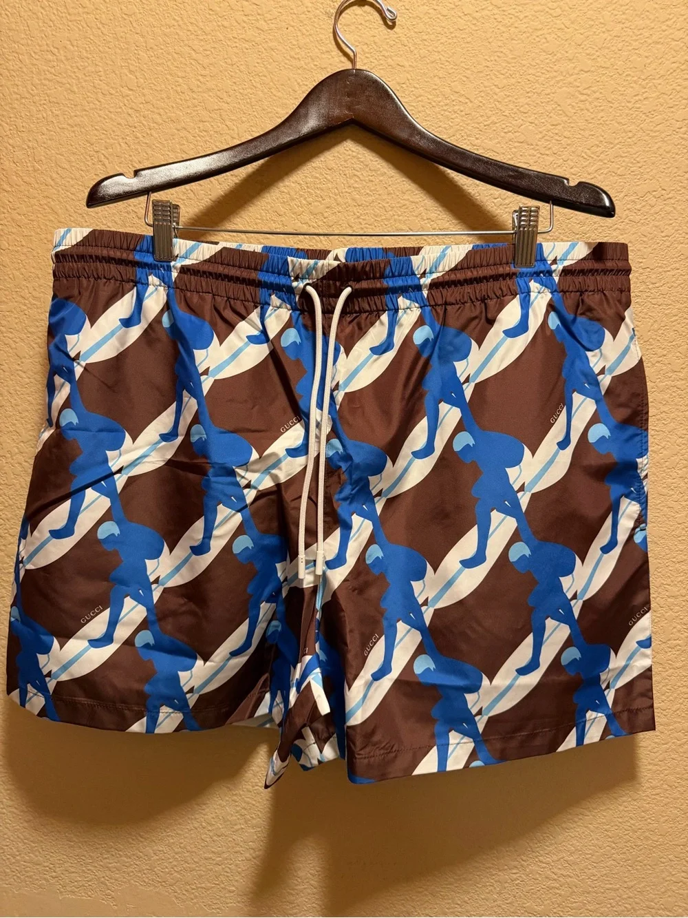 New Gucci Logo Swim Shorts Brown Size 56 / US XL 36 - 42 Waist